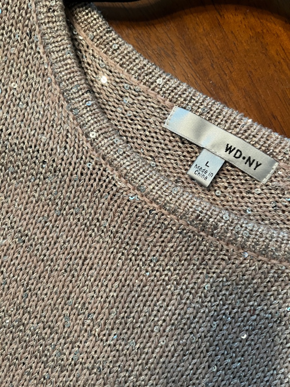 WD.NY Metallic Beige Short-Sleeve Crewneck Sweater